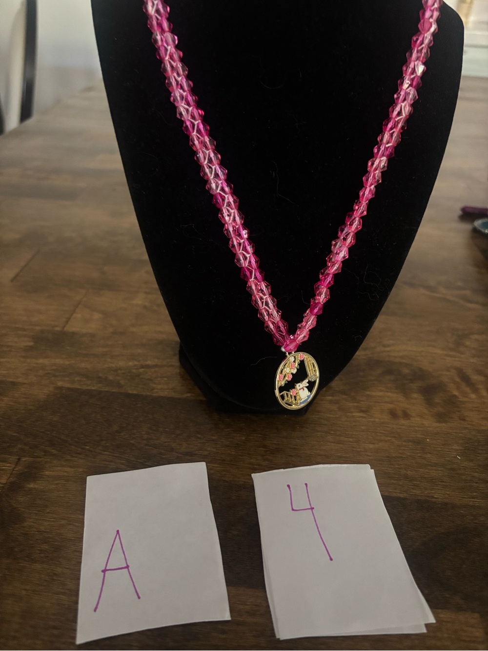 Hand Crafted Hot Pink Beaded Necklace with Floral Medallion